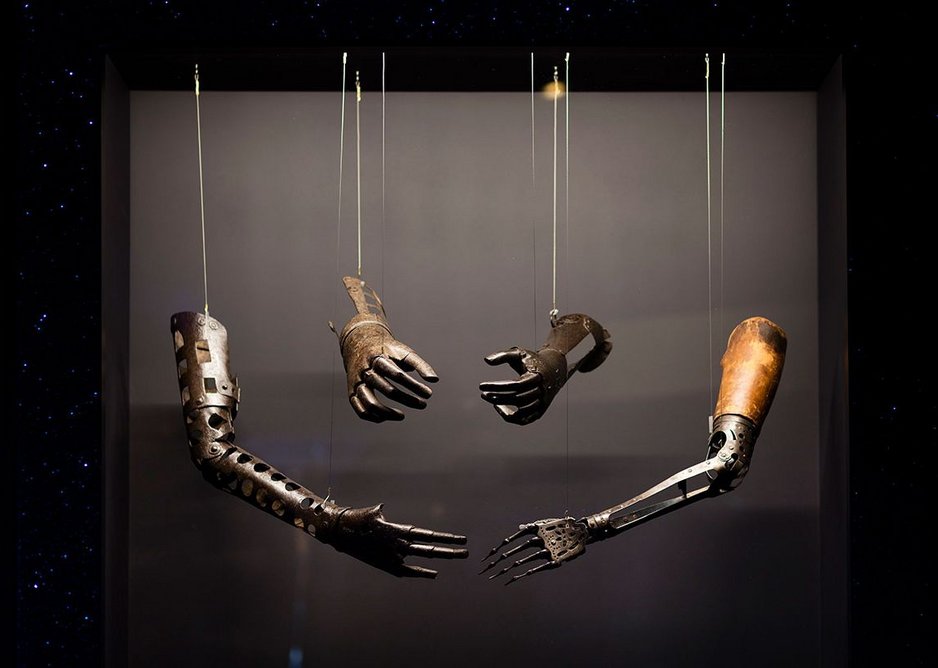 Prosthetic arms  and hands in the Robots exhibition..
