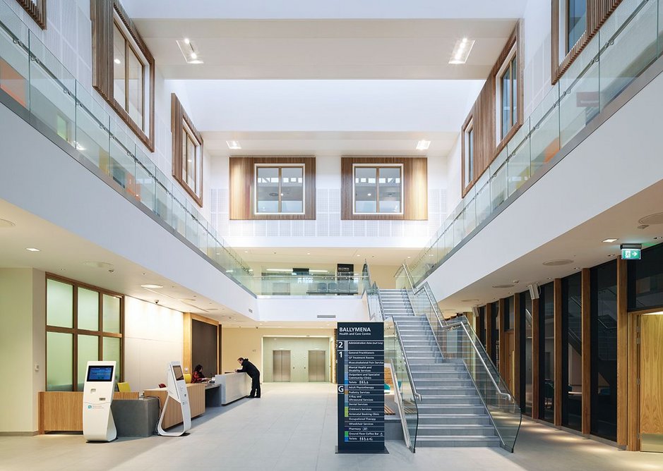 In the atrium each of the three levels  is treated differently to create identity.