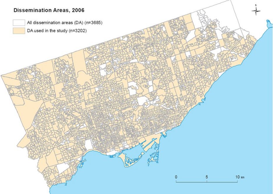 The dissemination area map of the city of Toronto (2006).