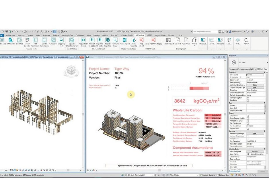 H\B:ERT is a plug-in that helps users understand the embodied carbon of a project.