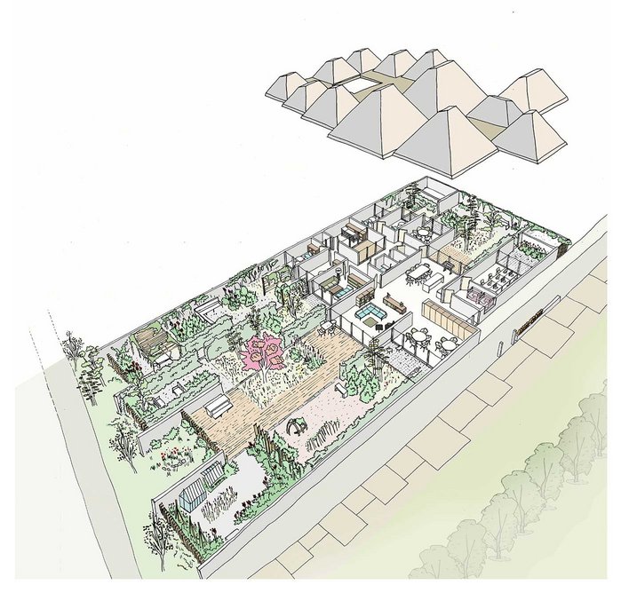 The plan is based around the concept of a house set within a secret garden.