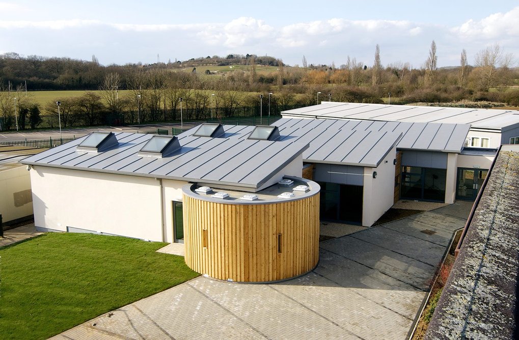 Mark Ellerby Architects, Nightingale Centre, Mark Rutherford School, Bedford, 2013. The centre aims to create an oasis of calm through a series of staggered ‘classroom’ blocks with a snaking corridor. Its curved wall – easier for brains to compute, avoiding hidden corners – has proved a favourite with students.