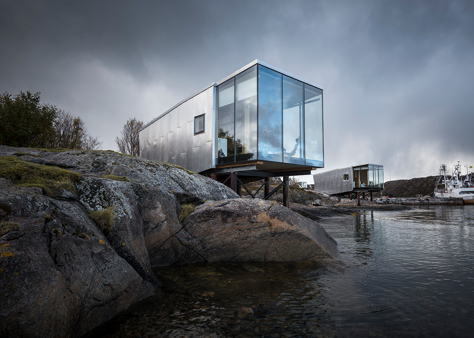 Manshausen elevated cabins in the Steigen Archipelago in northern Norway, designed by Stinessen Arkitektur to accommodate the predicted rise in a sea level.