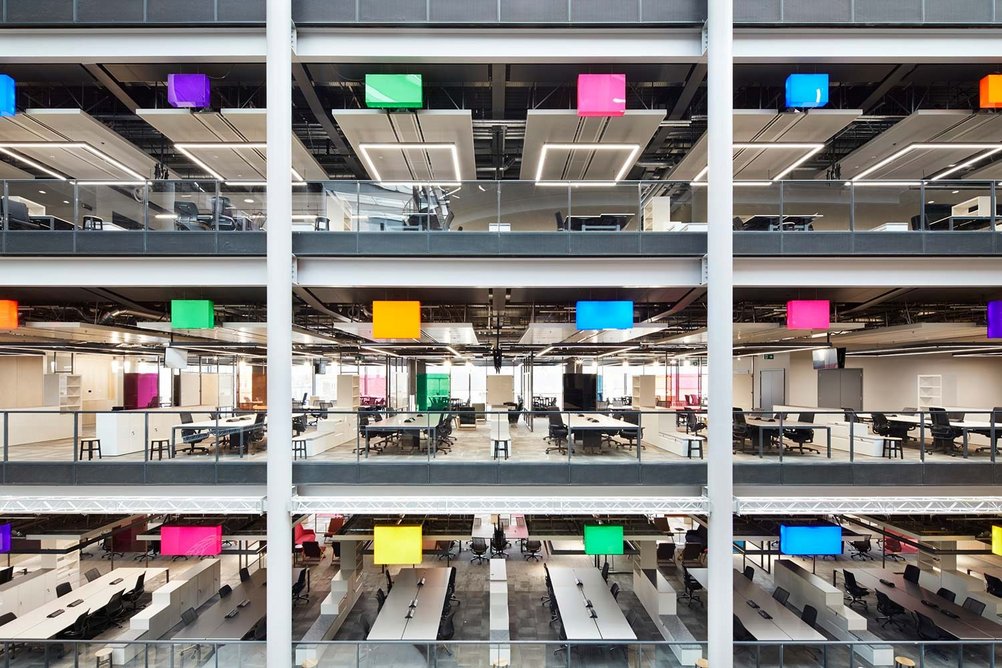 For the interior fit out for BBC Cymru Wales in Cardiff, ID:SR Sheppard Robson created colourful and collaborative spaces that are sensitive to neurodiversity. Inclusive design consultant Jean Hewitt advised on the impact of a typical office space on a neurodivergent individual.