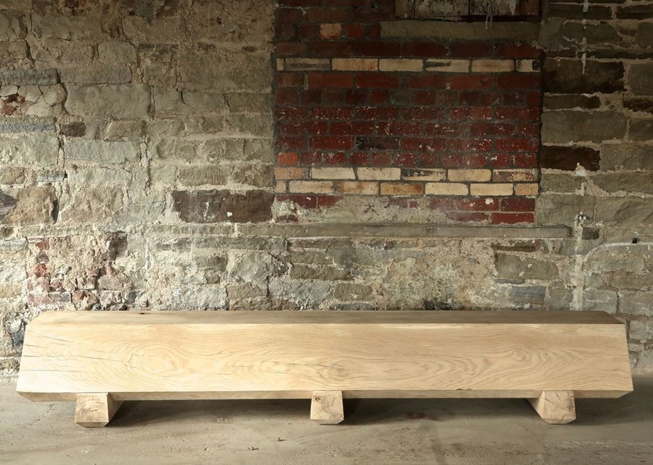 Production made - Dyehouse Fall Bench in French Green Oak made by Dyehouse.