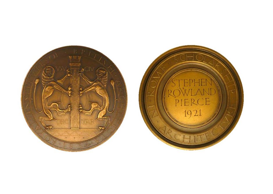 RIBA Rome Scholarship Medal. Designer unknown, c.1936. Awarded retroactively to S R Pierce in 1921.