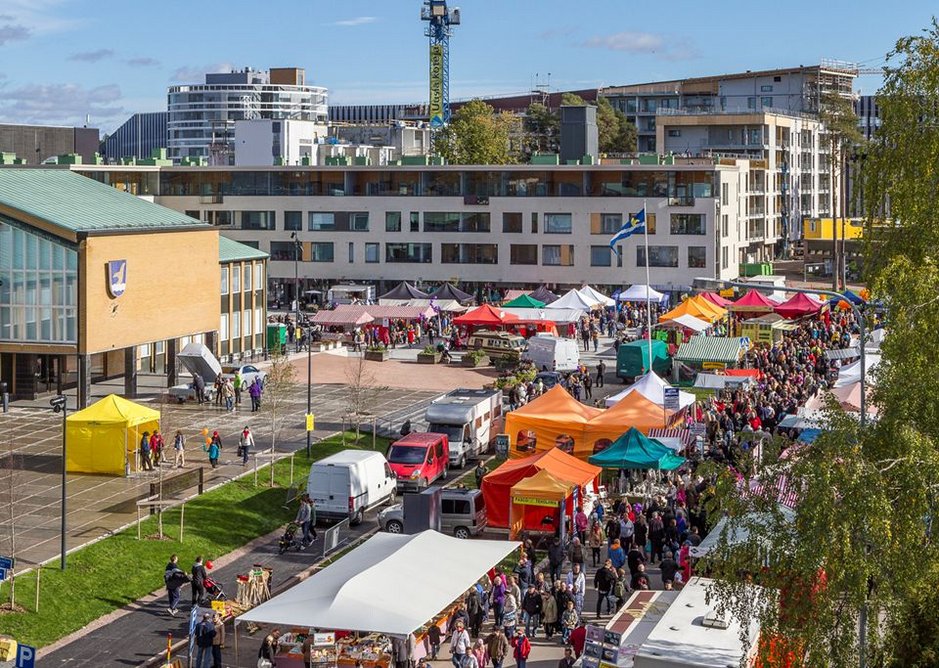 The director of city planning for Vantaa, Finland, set out the case for space for participation in urban planning. This is the town market.