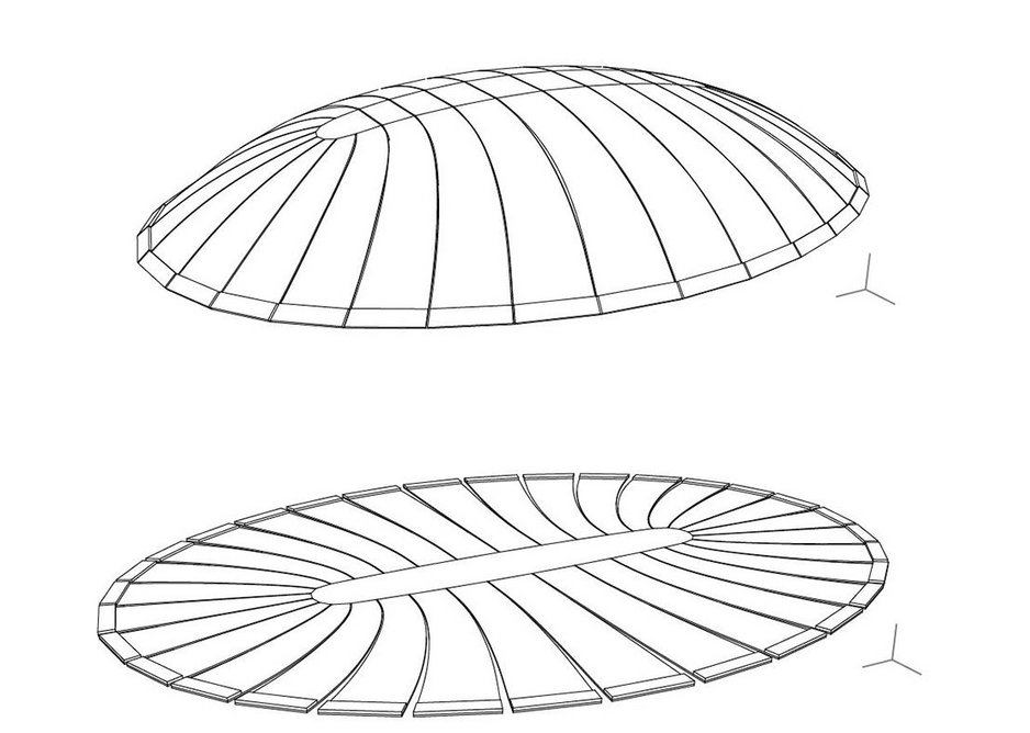 Geometry optimized dome and unrolled initially flat slab before inflation ( optimization by Thomas Pachner)