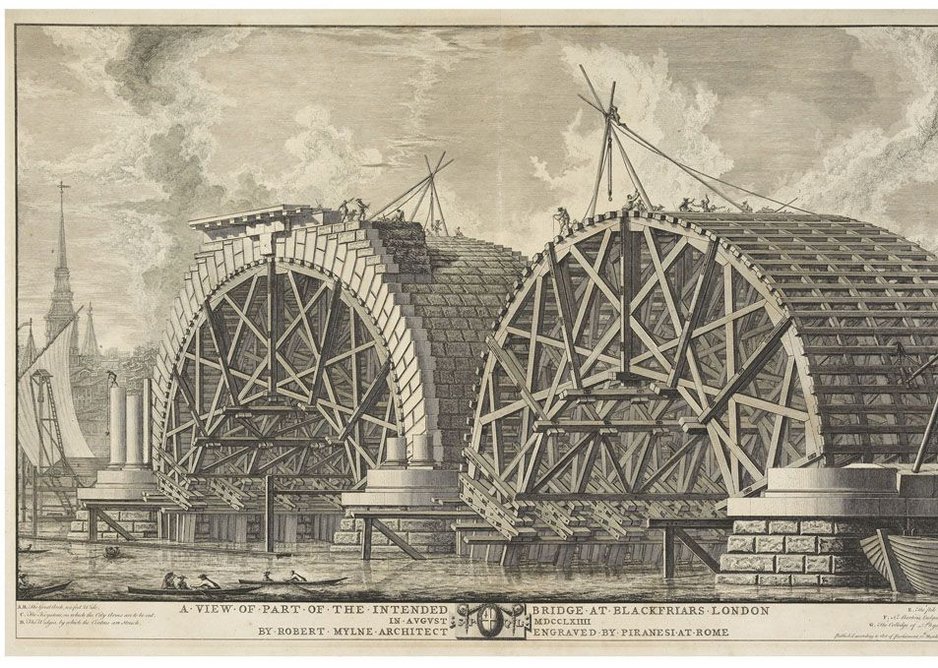 Giovanni Battista Piranesi - View of the building in progress at Blackfriars Bridge.