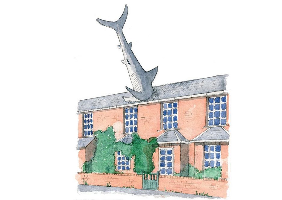 The Headington Shark, a ‘post-modern folly’ in Oxford. Sketch by Rory Fraser