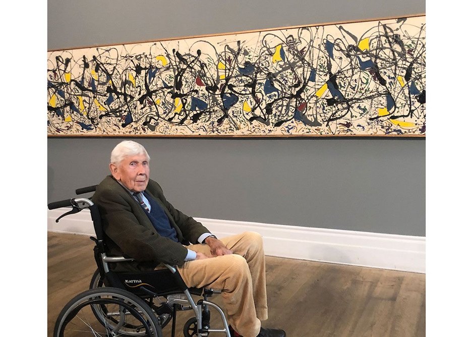 Trevor Dannatt at Staging Jackson Pollock, an exhibition at the Whitechapel Gallery to mark the 60th anniversary of the Jackson Pollock exhibition in 1958.