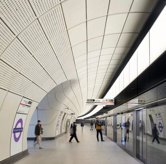 Tottenham Court Road is the one curving platform on the line, avoiding the foundations of Centre Point above.