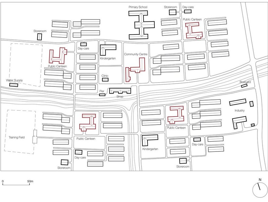 Proposed masterplan of Xiaocaogang Settlement, Hongqi People’s Commune.