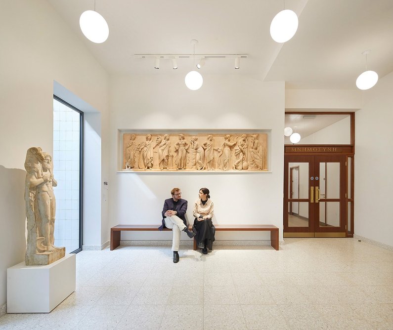 The reception features a restored Coade Stone frieze of the nine muses.