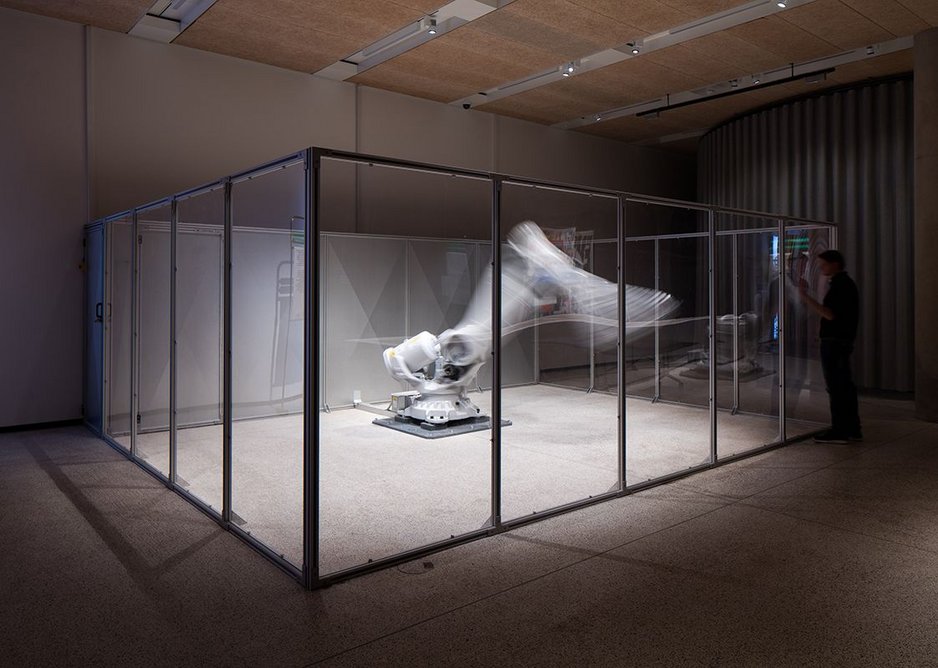 Fear and Love – Reactions to a Complex World. Mimus, by Madeline Gannon, is a robot reprogrammed to respond to people.