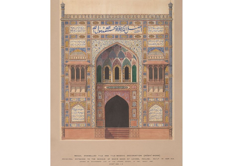 Principal entrance to the Mosque of Wazir Khan, Mohammed Din, c1880.