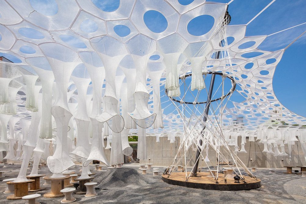 Lumen, a socially and environmentally responsive structure by Jenny Sabin Studio.