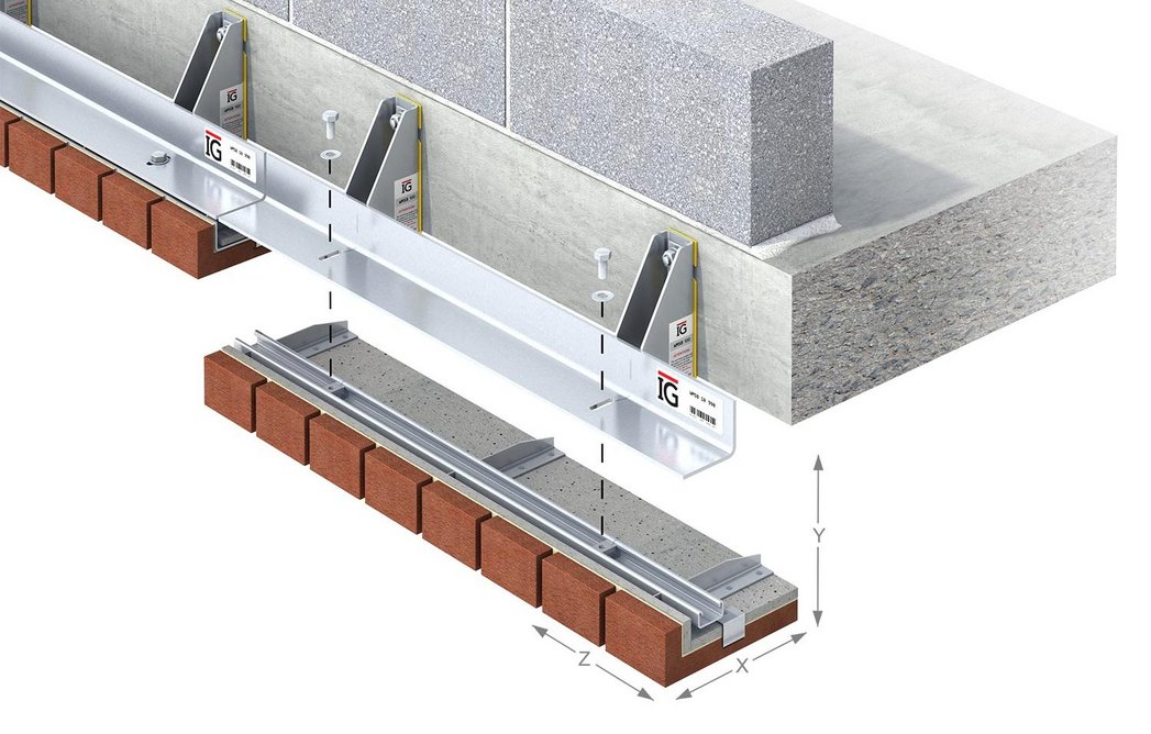IG Masonry Support Boss A1 mechanically fixed brick slip soffit system - header bond.