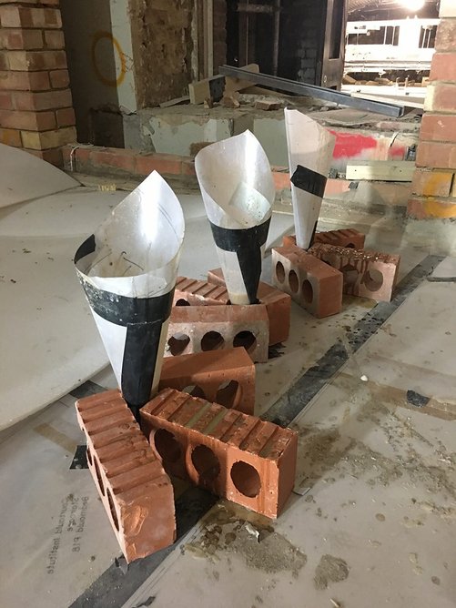 Resin pour preparations during construction on The Courtauld project, one of a series of moments photographed by Stephen Witherford during the course of the project. The set of photos was influenced by Richard Wentworth’s observations about the nature of craftsmanship.