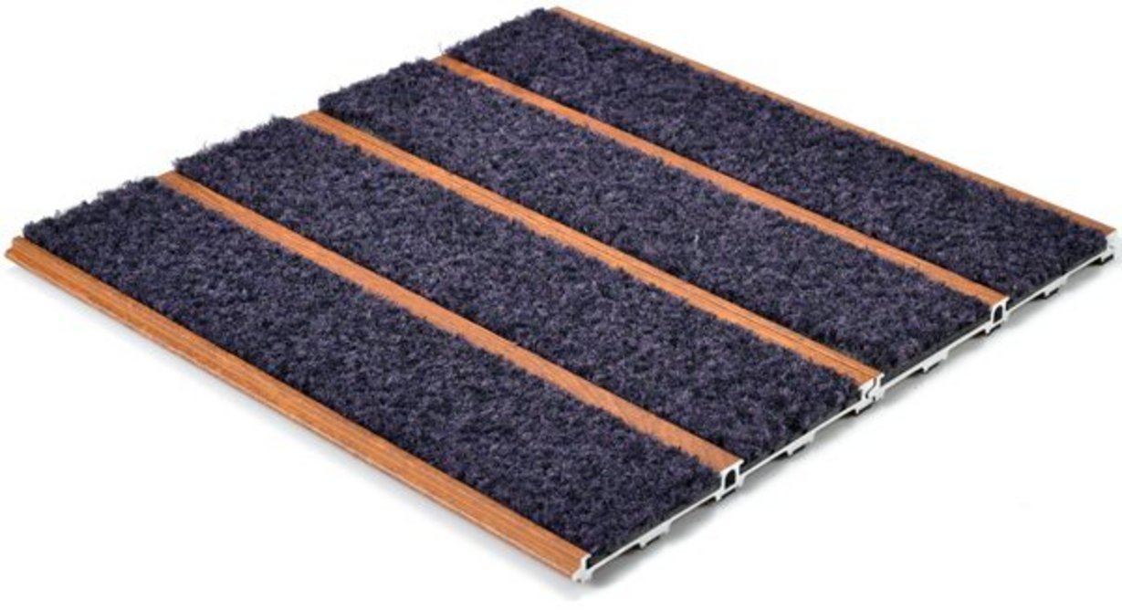 Intraform DM low profile wood effect entrance matting features extra width fibre for optimum moisture absorption.