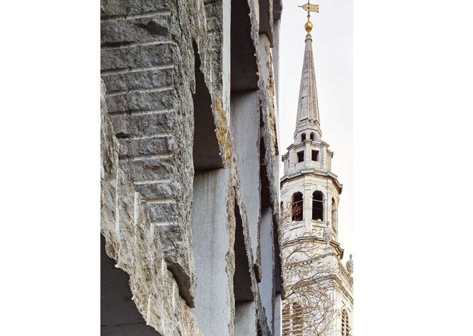 The detail of the south elevation with Clerkenwell’s St James church beyond.