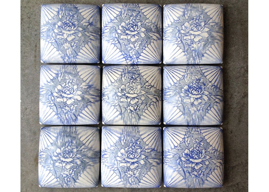 Handpainted slipcast porcelain tiles – Giselle Hicks.