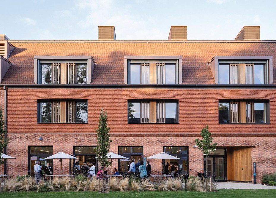 Lucy Cavendish College, Cambridge, by R H Partnership Architects: Pitched roofs, clay tiles and red bricks reflect and enrich the context.