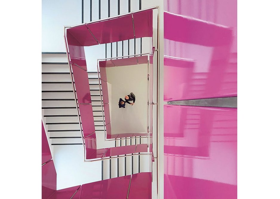 Jazzily colour-coded stairwells help orientate users within the building.