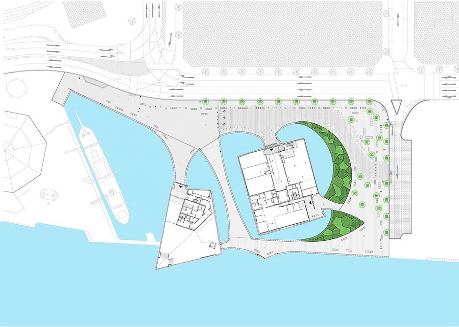 How the plan of the museum brings water back onshore.