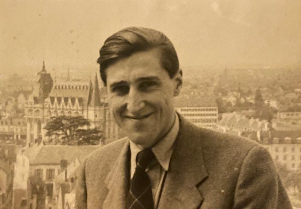 Stephen Macfarlane on honeymoon in Paris, 1955.