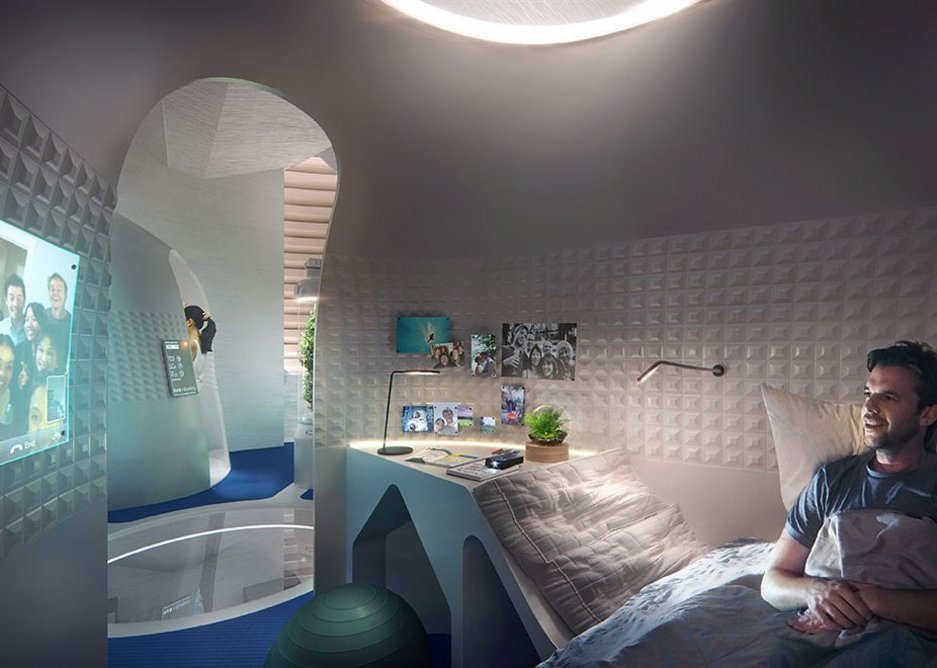 The third level features the most private zones including private sleeping pods and bathroom. Semi-closed pods offer a zone to retreat to without promoting total isolation.