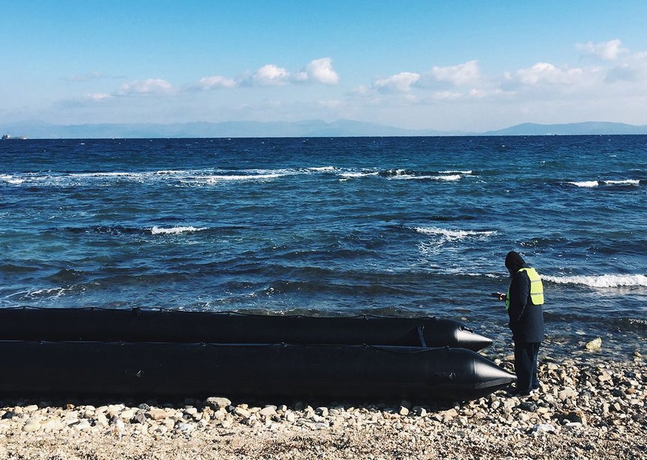 Artist response - Ai Wei Wei with refugee boat on Lesvos