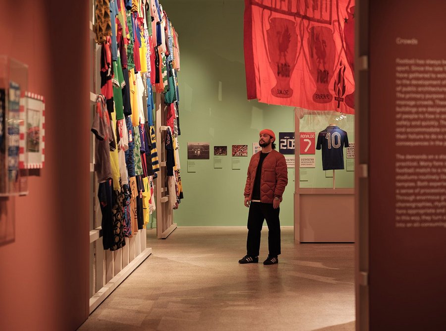 Installation shot of Football: Designing the Beautiful Game at the Design Museum.