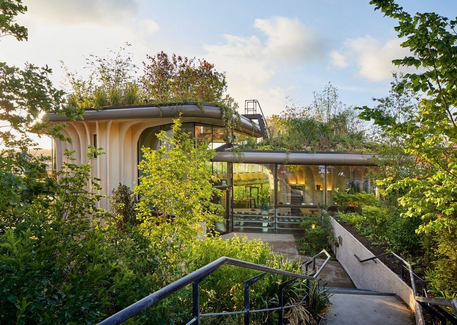 Three timber pavilions with planter roofs running up the site now offer views out to the neighbourhood, city and the Dales beyond.