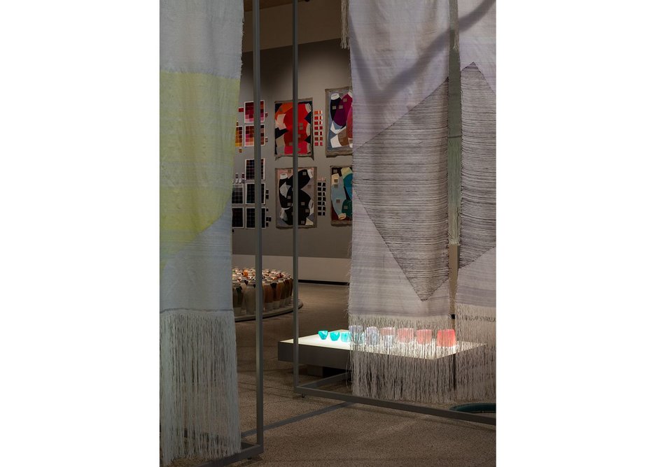 Breathing Colour by Hella Jongerius at the Design Museum with Paper Weaves installation in the foreground.
