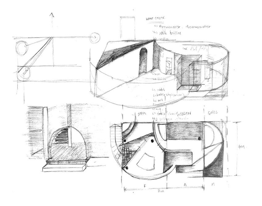 Initial sketch of a room designed for a modern-day Miss Havisham.