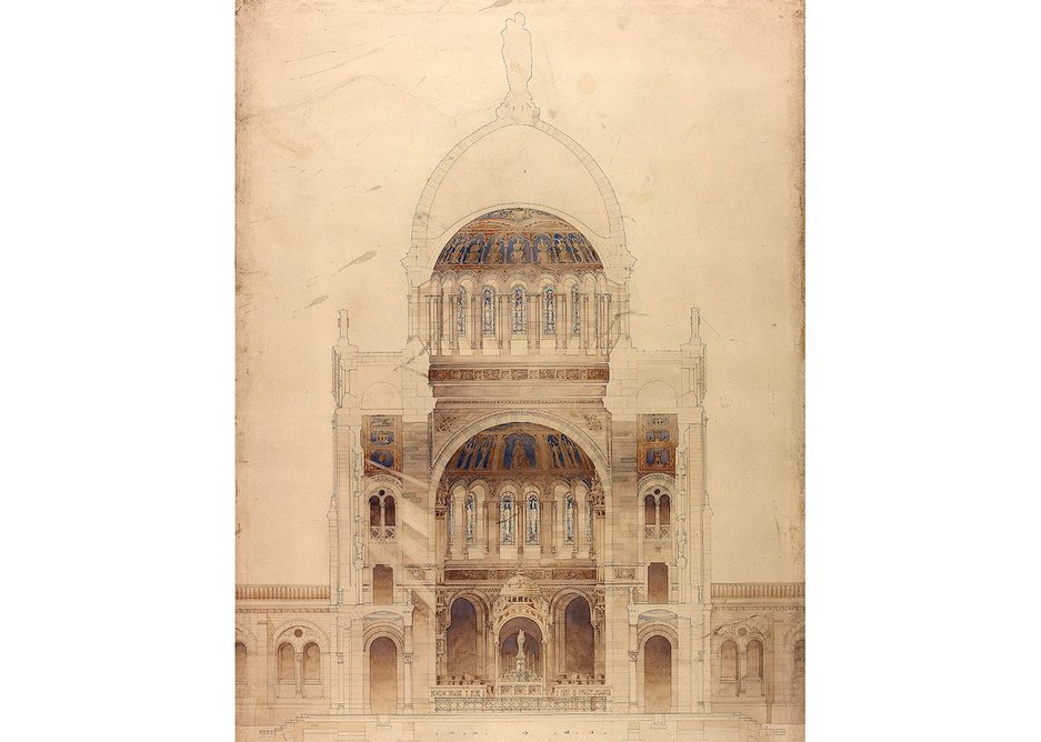 Diploma study: design for a pilgrimage chapel – cross section, 1895.