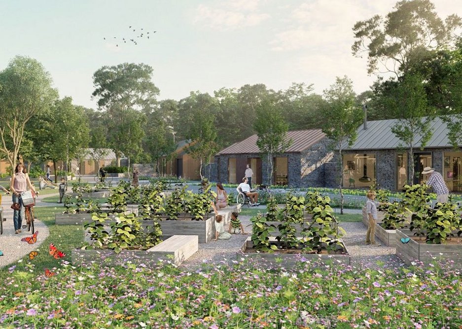 Dandelion Seeds Architects’ design for an eco-friendly bungalows set around a shared community space, incorporating permaculture values.