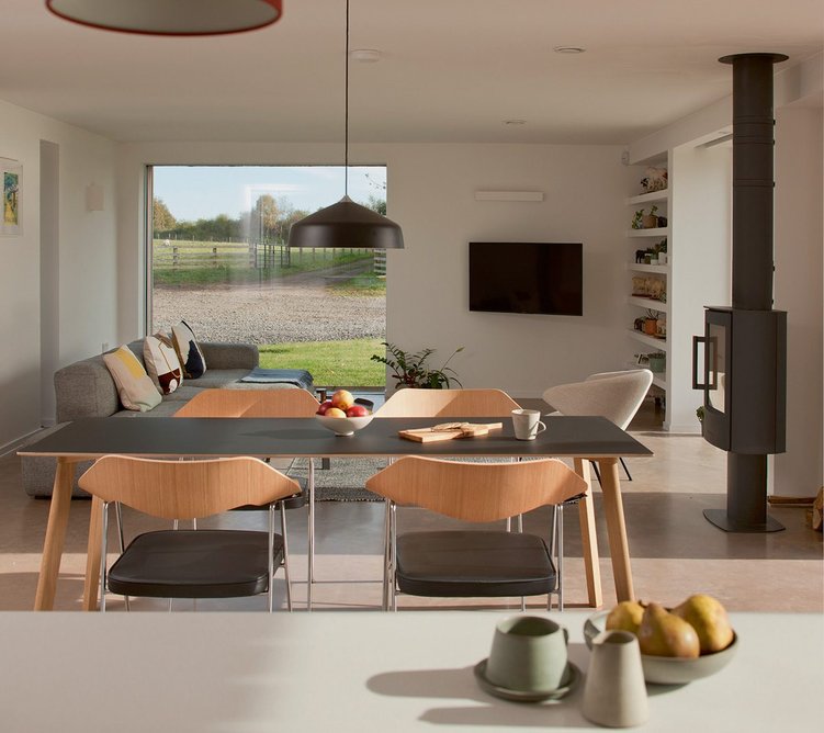 Main living space at West Balkello Farm near Dundee, shortlisted for the RIAS Awards 2024.