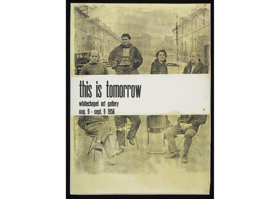 Exhibition poster for This Is Tomorrow 1956, Screenprint on paper, Victoria & Albert Museum, London. Left to right:  Peter Smithson, Eduardo Paolozzi, Alison Smithson, Nigel Henderson.