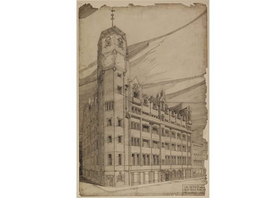 Charles Rennie Mackintosh, Extension to Glasgow Herald building: perspective, 1894 © The Hunterian, University of Glasgow 2014.