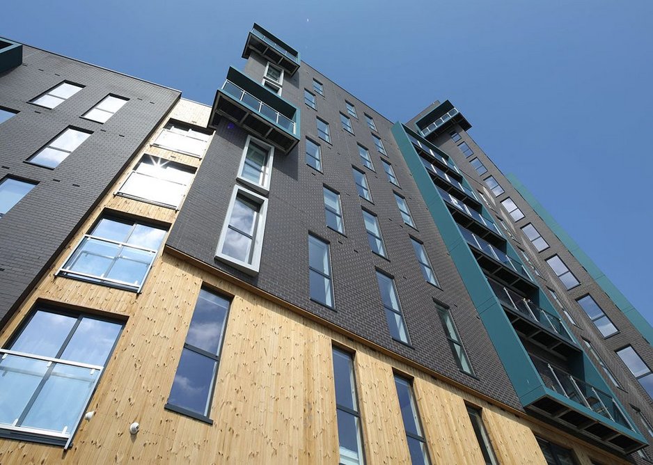 Senior's thermally broken SPW600e aluminium fixed light windows and SPW501 aluminium doors at private rented scheme X1 Aire, Leeds. DK Architects.