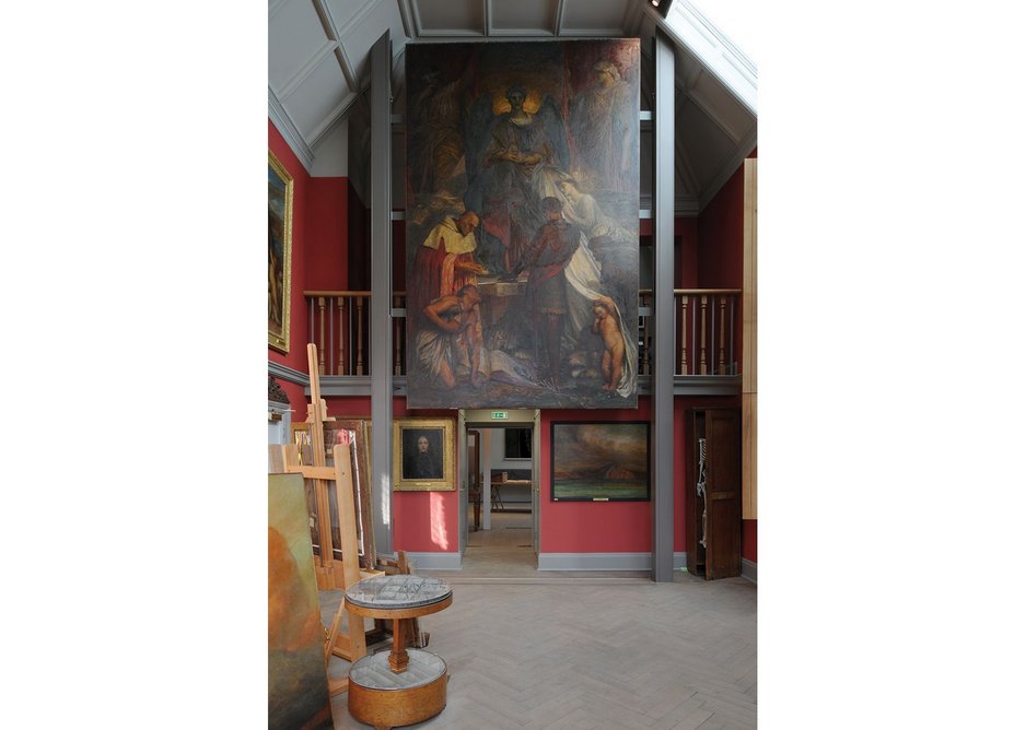 The studio, which is dominated by Watts’ unfinished work, The Court of Death.