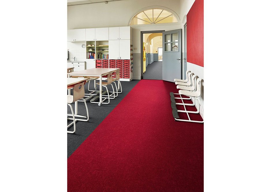 Flotex Colour Metro flocked flooring in Grey and Cherry.