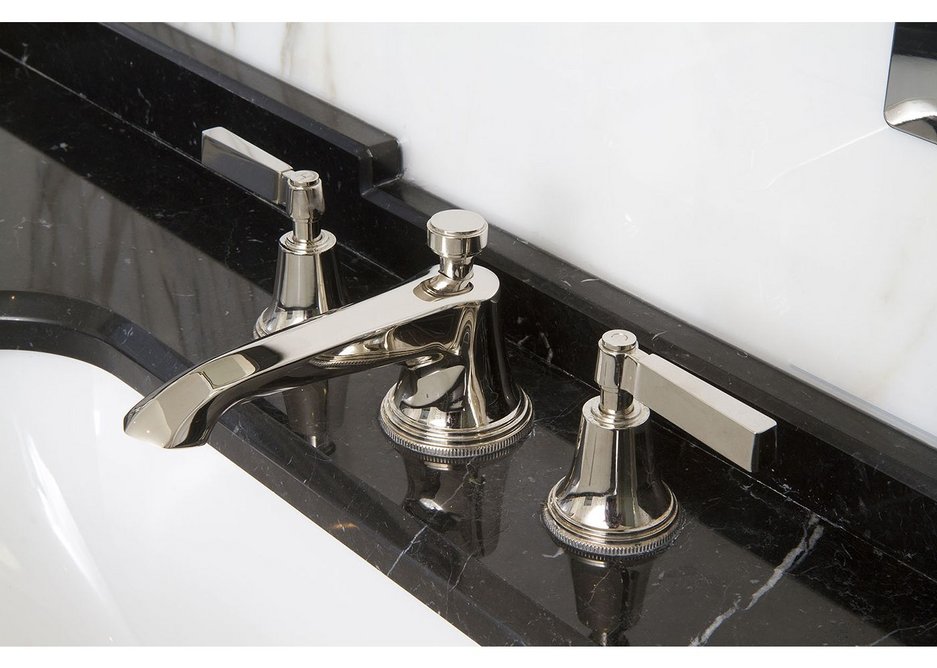 Samuel's Heath's Style Moderne basin mixer taps with metal levers offer a modern take on the geometric lines of Art Deco.