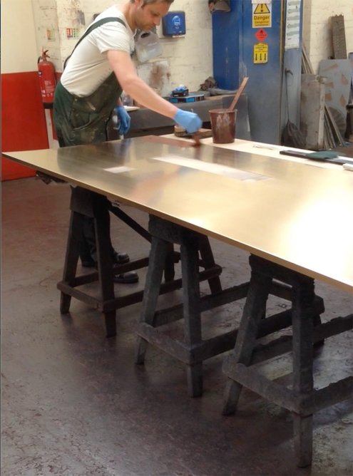 A Edmonds & Co preparing the metalwork for Buckley Gray Yeoman’s Central Cross scheme in Chinatown, London.