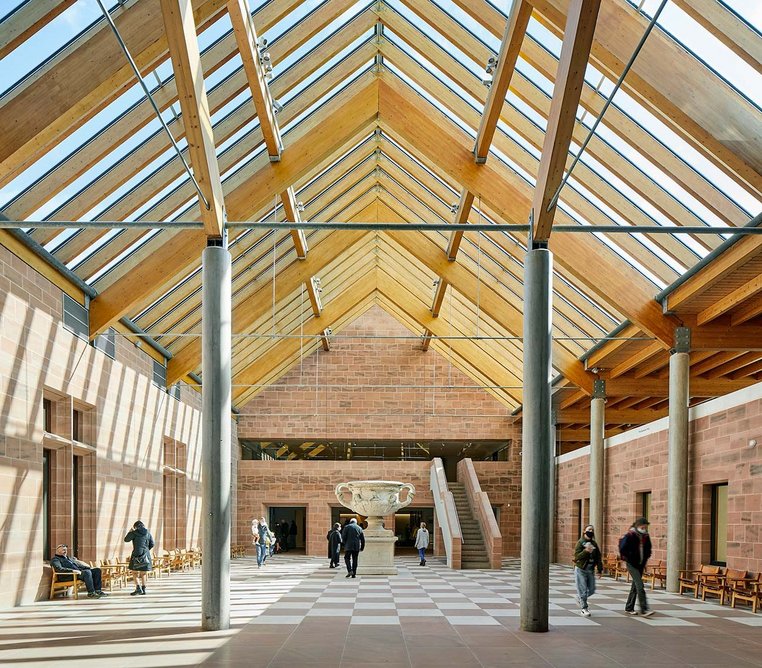 The Burrell collection. The top-lit covered courtyard, heading towards the galleries.