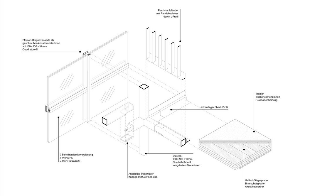 Detail drawing of how each structural joint works, Gustav Düsing and Max Hacke, Study Pavilion at TU Braunschweig, Germany.