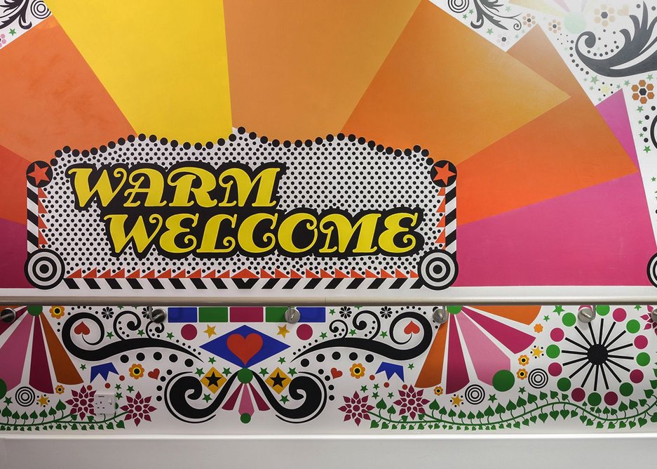 Morag Myerscough’s vibrant graphics at The Royal London Children’s Hospital were part of an arts programme led by Vital Arts to create a welcoming hospital environment.