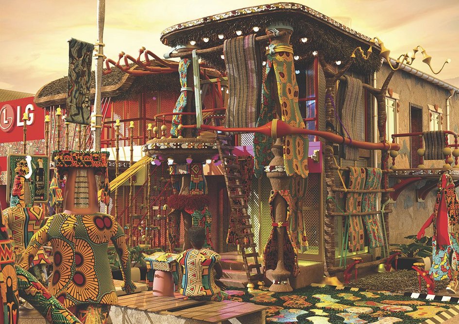 Ilé Egungun – The Fabric Store. 3D modelling and rendering: Modo by Foundry, post-production: Photoshop; 594mm x 420mm.